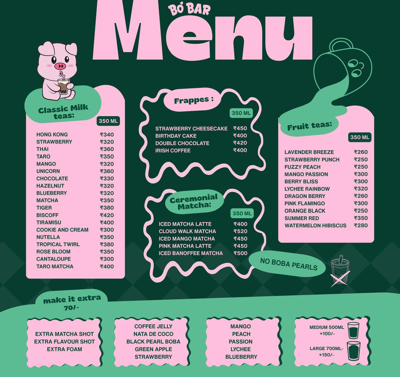 Latest Bo Bar menu